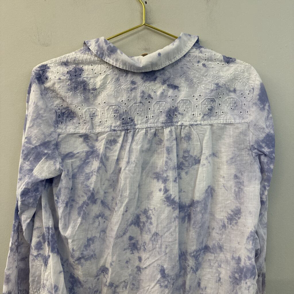 Pilcro White/ Blue Tie Dye Long Sleeve Button Down Top Medium Anthropologie