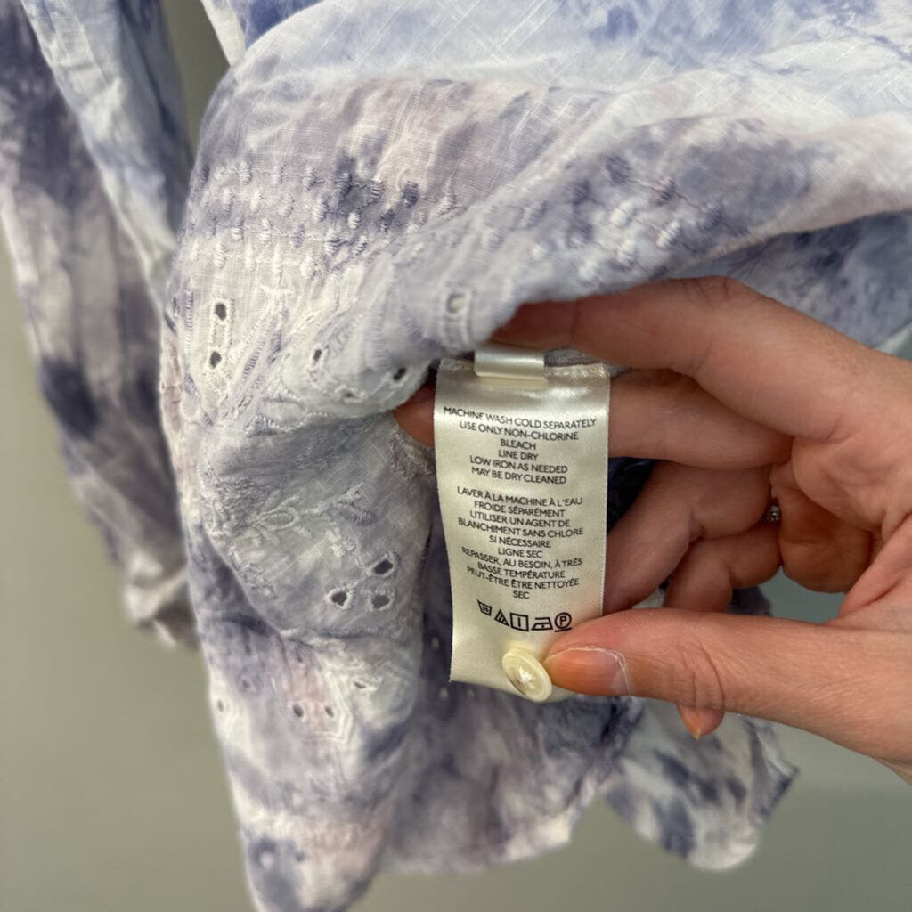 Pilcro White/ Blue Tie Dye Long Sleeve Button Down Top Medium Anthropologie