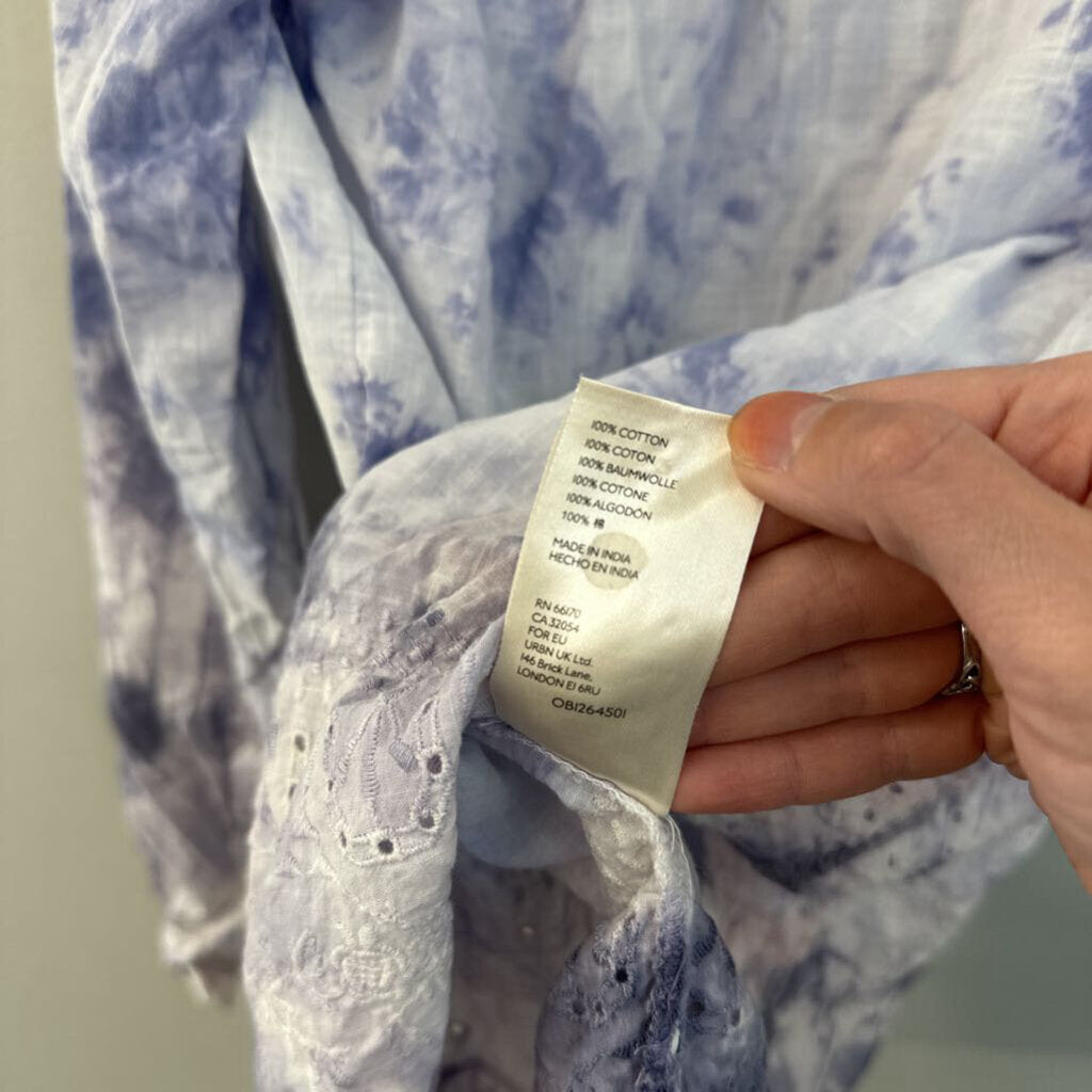 Pilcro White/ Blue Tie Dye Long Sleeve Button Down Top Medium Anthropologie