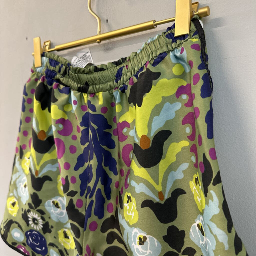 Zara Green/ Multi Print Silky Pull On Shorts Extra Small