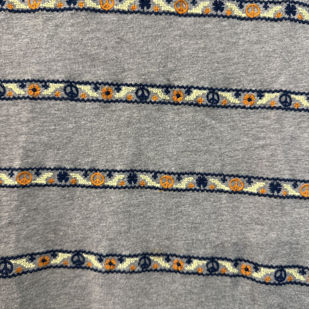 We The Free Grey/ Blue Embroidered Peace Sign Print Boxy Top Small