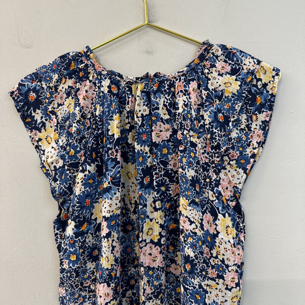 Loft Blue/ Multi Flower Print Short Sleeve Top Small
