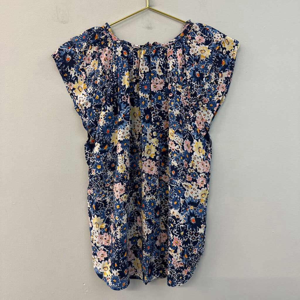 Loft Blue/ Multi Flower Print Short Sleeve Top Small