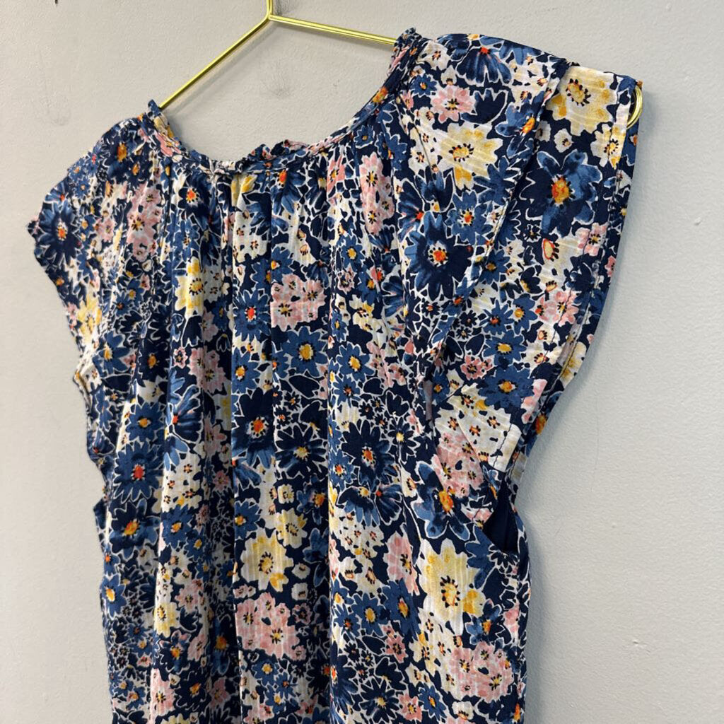 Loft Blue/ Multi Flower Print Short Sleeve Top Small