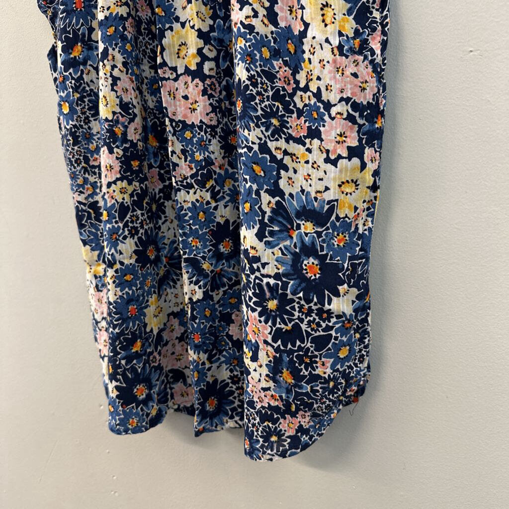 Loft Blue/ Multi Flower Print Short Sleeve Top Small