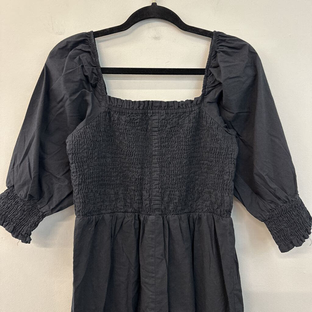 Sim and Sam Black Puff Sleeve Smocked Top Maxi Dress Large