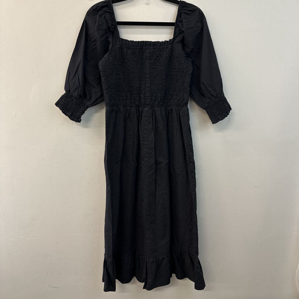 Sim and Sam Black Puff Sleeve Smocked Top Maxi Dress Large