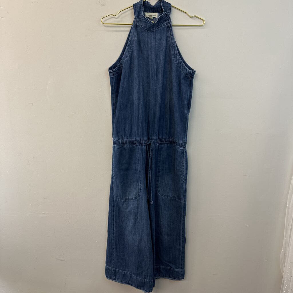Cloth and Stone Dark Wash High Neck Denim Jumpsuit Small Anthropologie