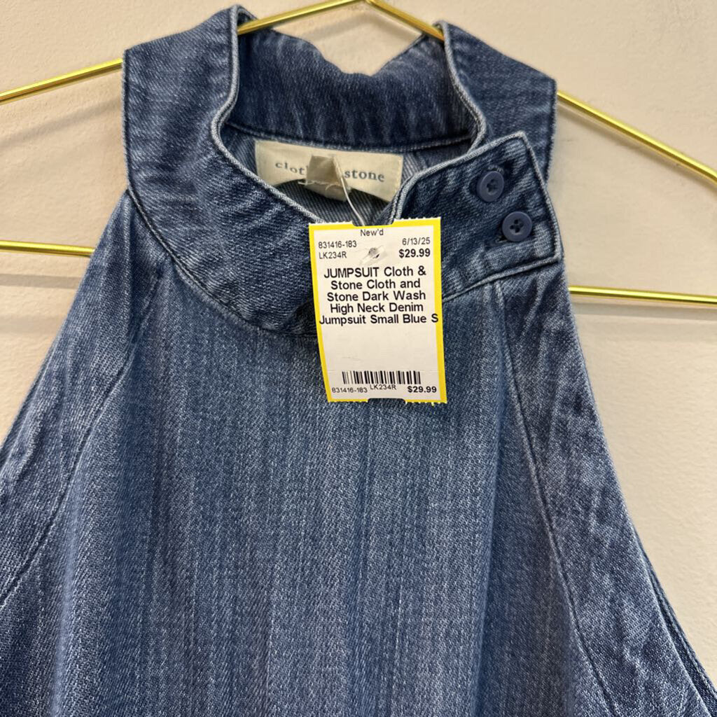 Cloth and Stone Dark Wash High Neck Denim Jumpsuit Small Anthropologie