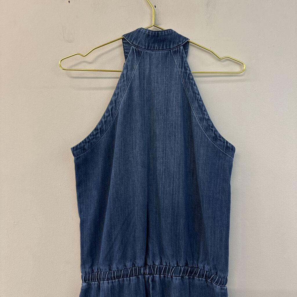 Cloth and Stone Dark Wash High Neck Denim Jumpsuit Small Anthropologie