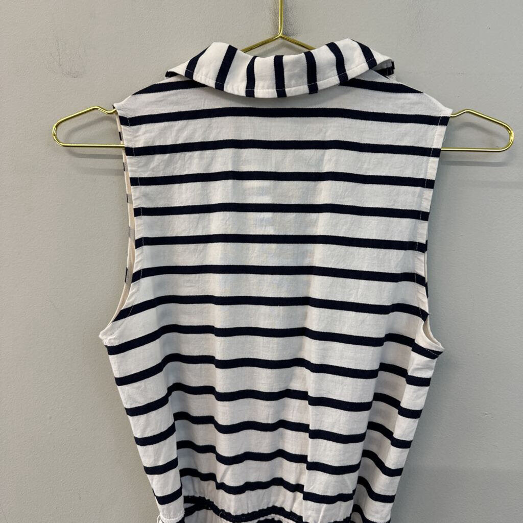 Julian Taylor White/ Navy Striped Tie Waist Sleeveless Midi Dress 6
