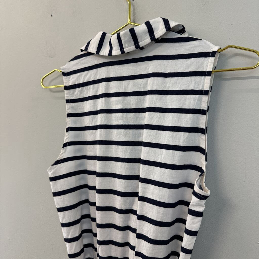 Julian Taylor White/ Navy Striped Tie Waist Sleeveless Midi Dress 6
