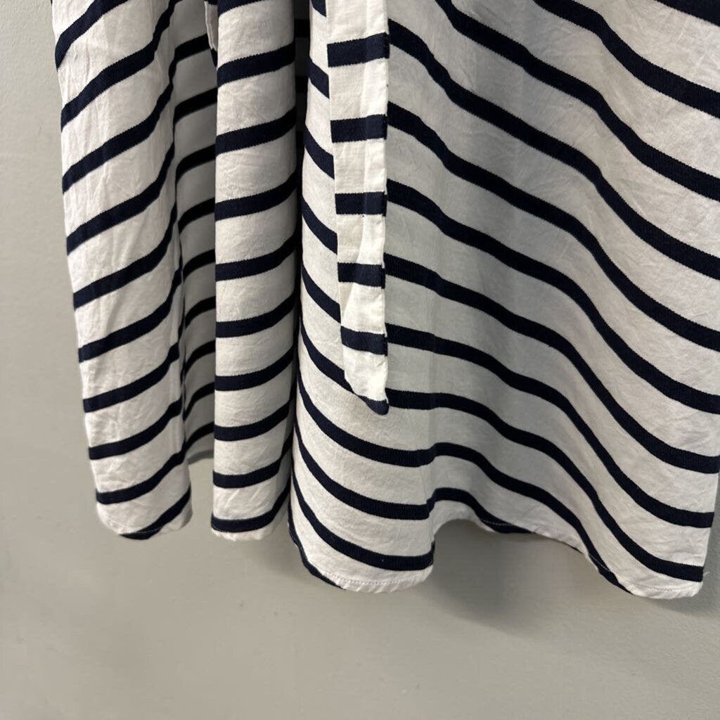 Julian Taylor White/ Navy Striped Tie Waist Sleeveless Midi Dress 6