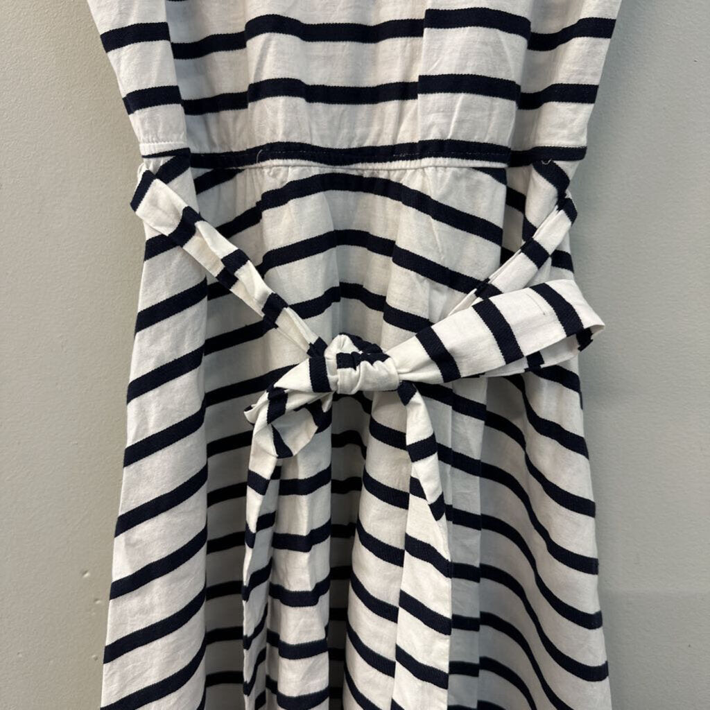 Julian Taylor White/ Navy Striped Tie Waist Sleeveless Midi Dress 6