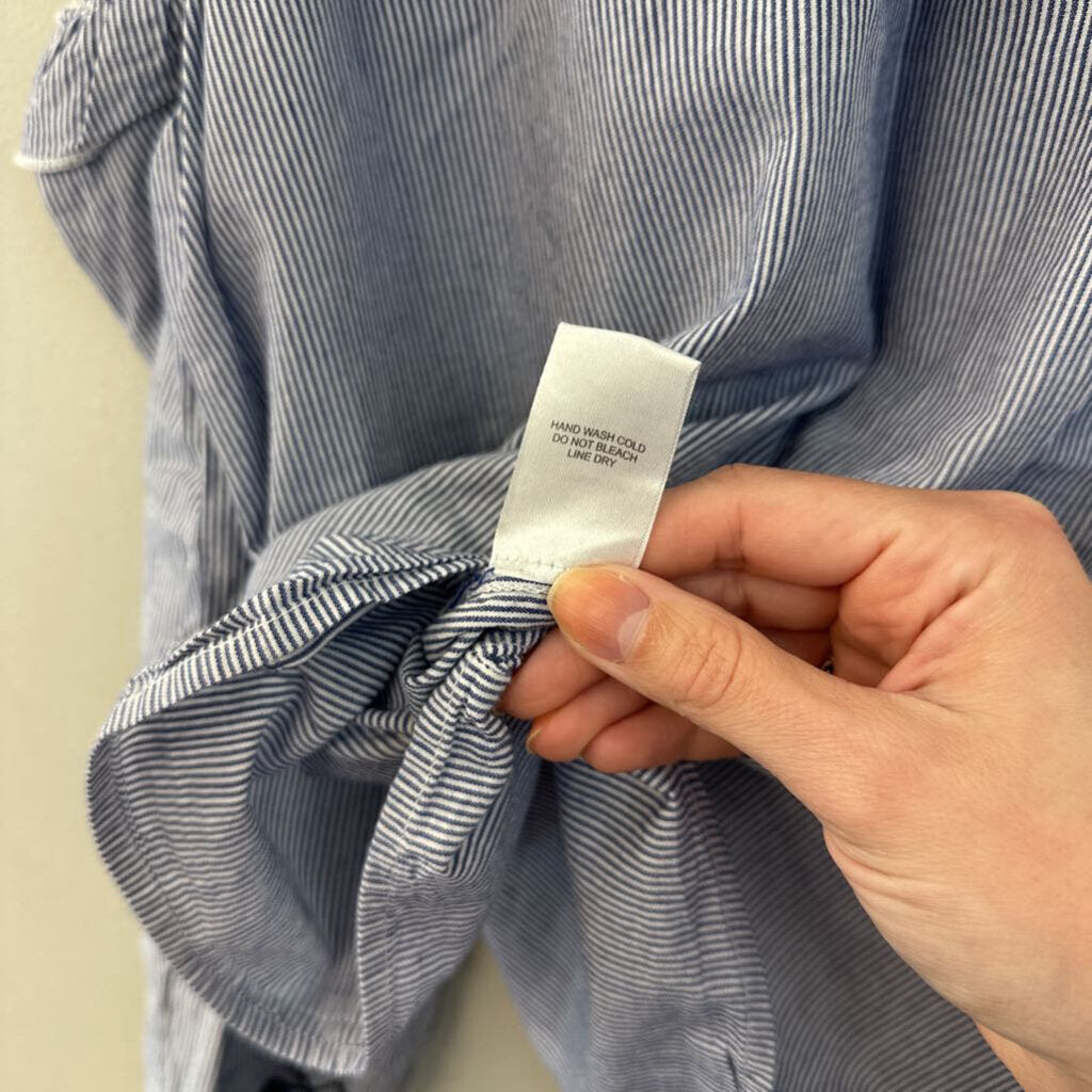 Isla Maude Blue/ White Striped Long Sleeve Cold Shoulder Top Large