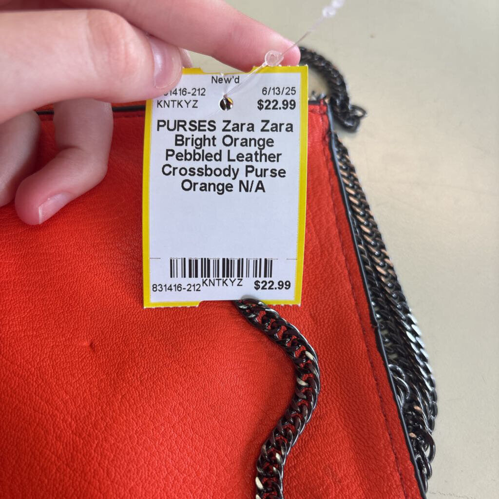 Zara Bright Orange Pebbled Leather Crossbody Purse