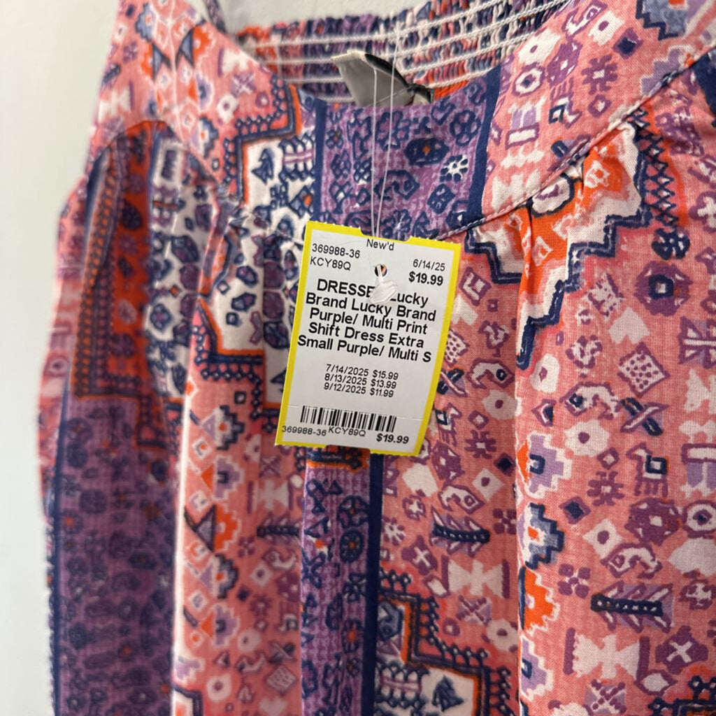 Lucky Brand Purple/ Multi Print Shift Dress Extra Small
