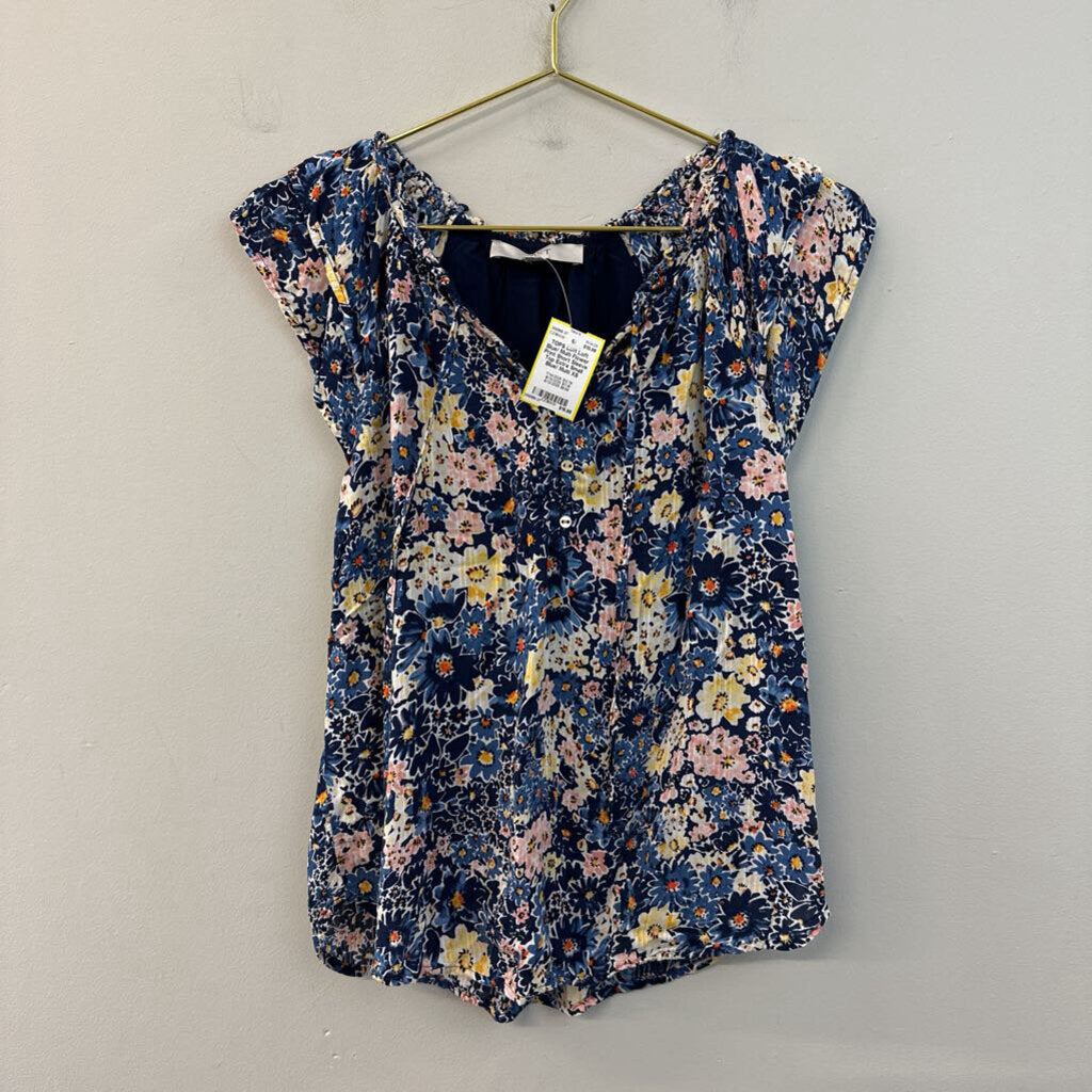 Loft Blue/ Multi Flower Print Short Sleeve Top Extra Small