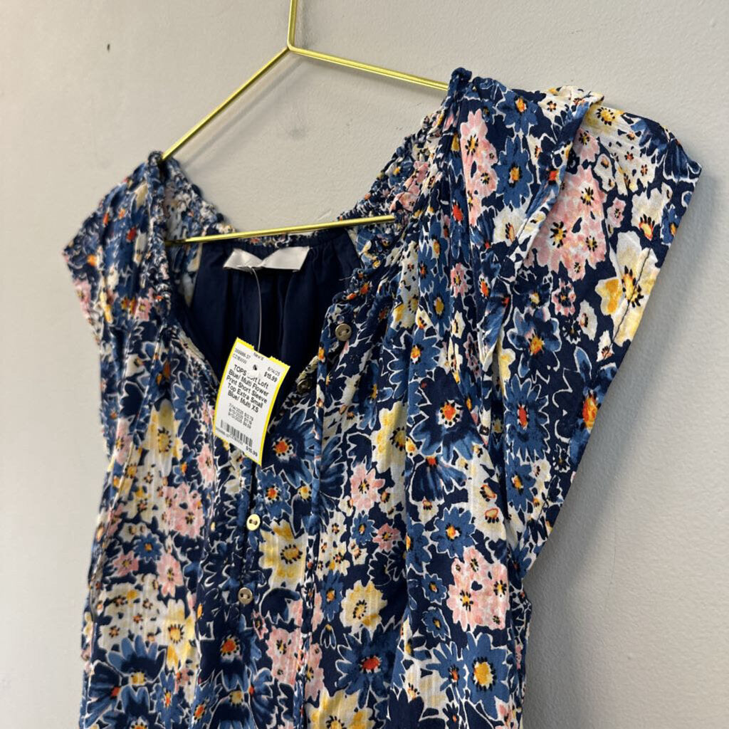 Loft Blue/ Multi Flower Print Short Sleeve Top Extra Small