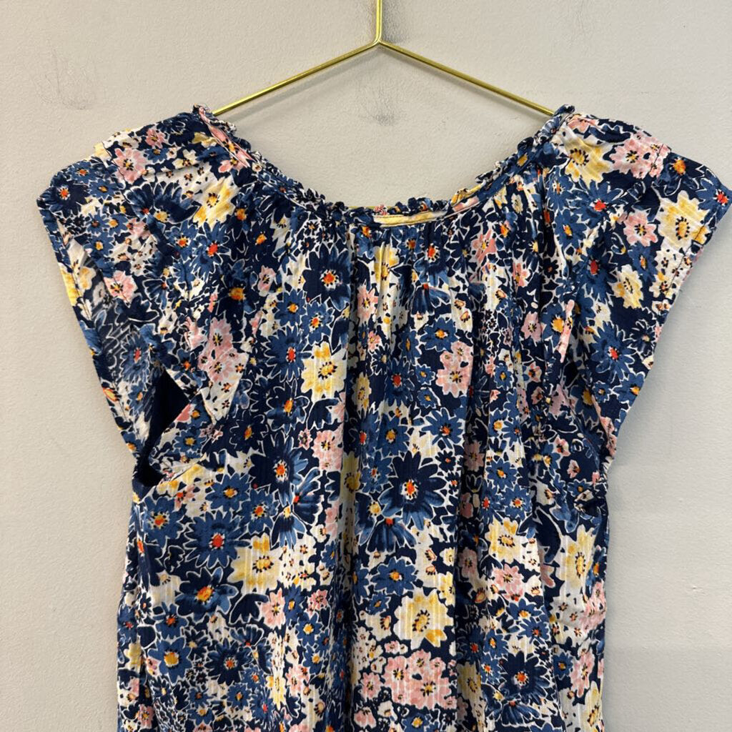 Loft Blue/ Multi Flower Print Short Sleeve Top Extra Small