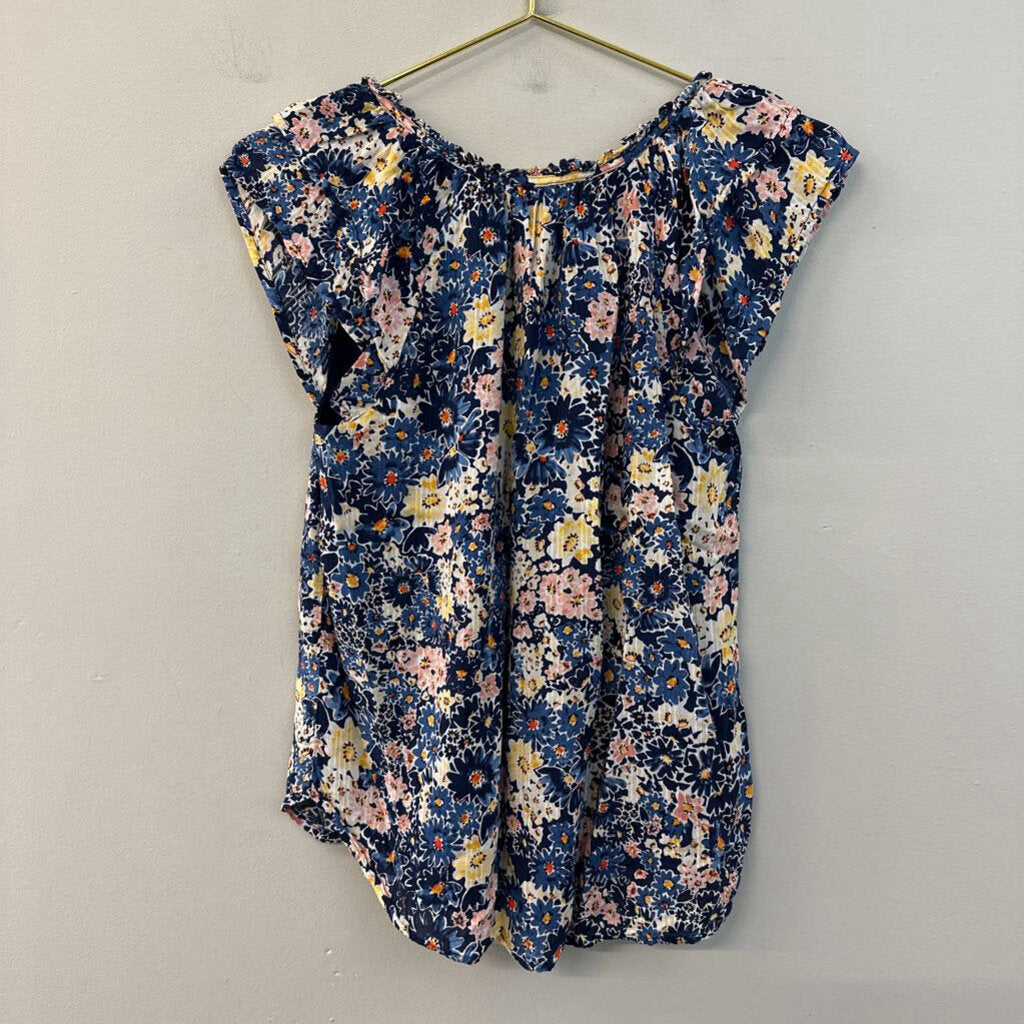 Loft Blue/ Multi Flower Print Short Sleeve Top Extra Small