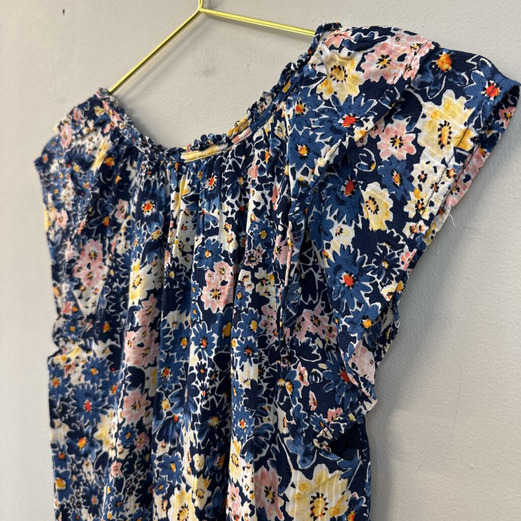 Loft Blue/ Multi Flower Print Short Sleeve Top Extra Small