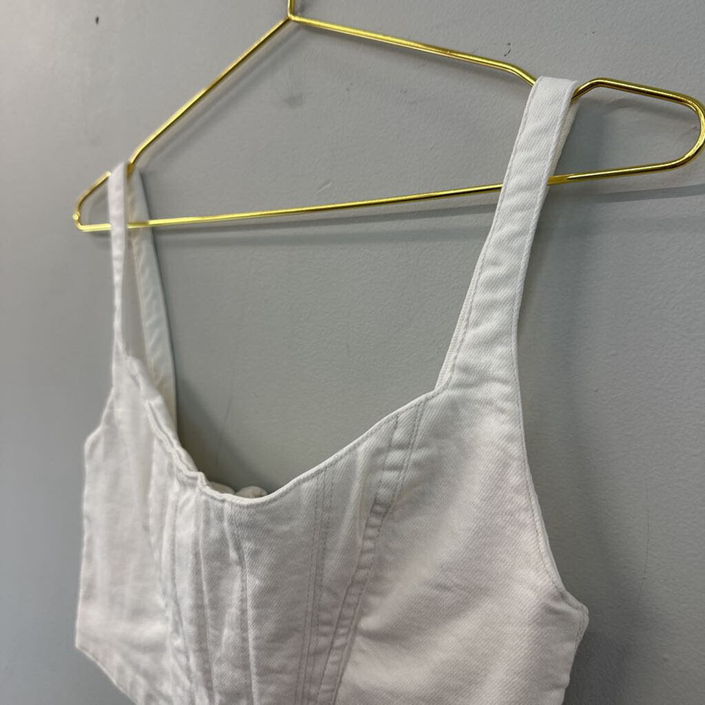 Zara White Denim Cropped Corset Top Small