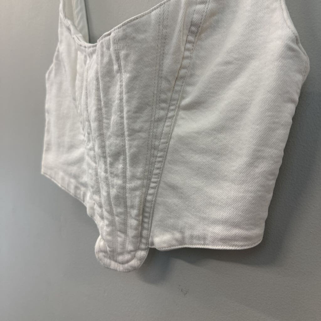 Zara White Denim Cropped Corset Top Small
