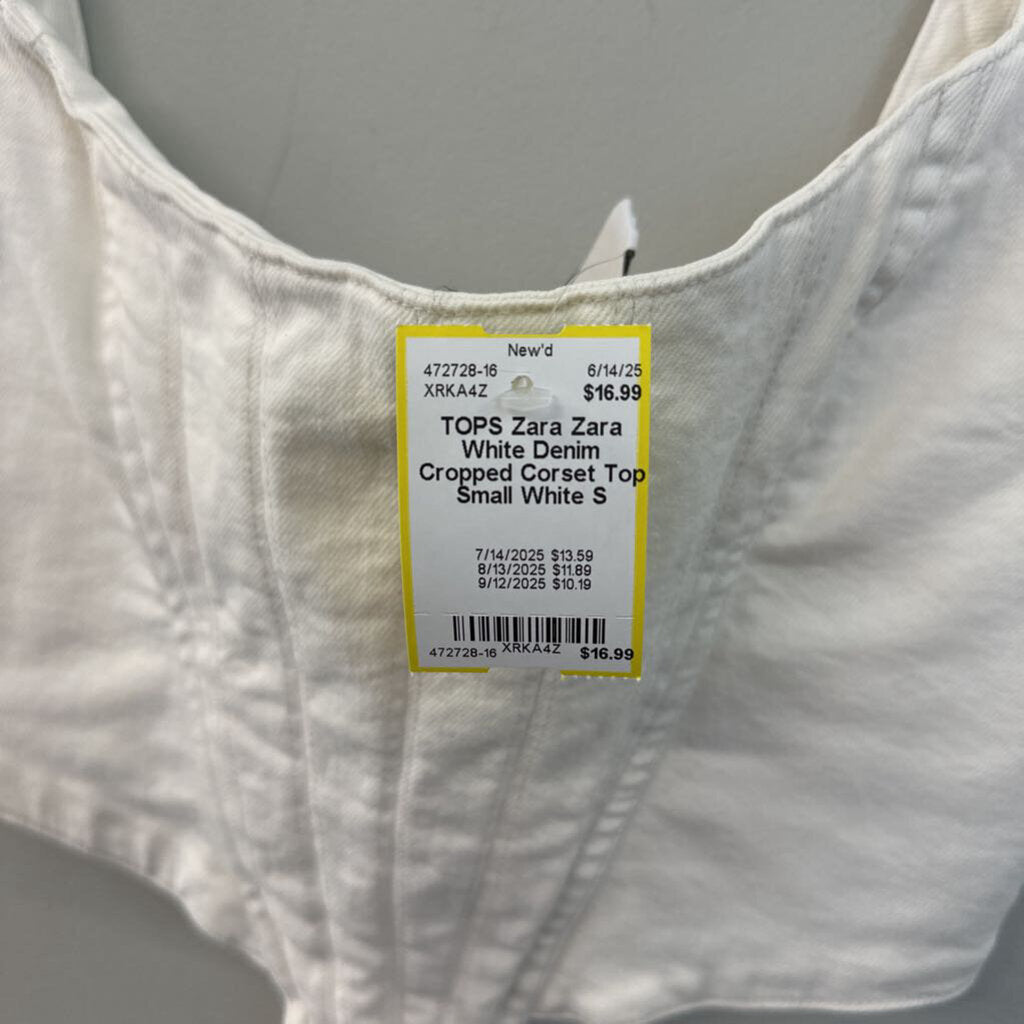 Zara White Denim Cropped Corset Top Small