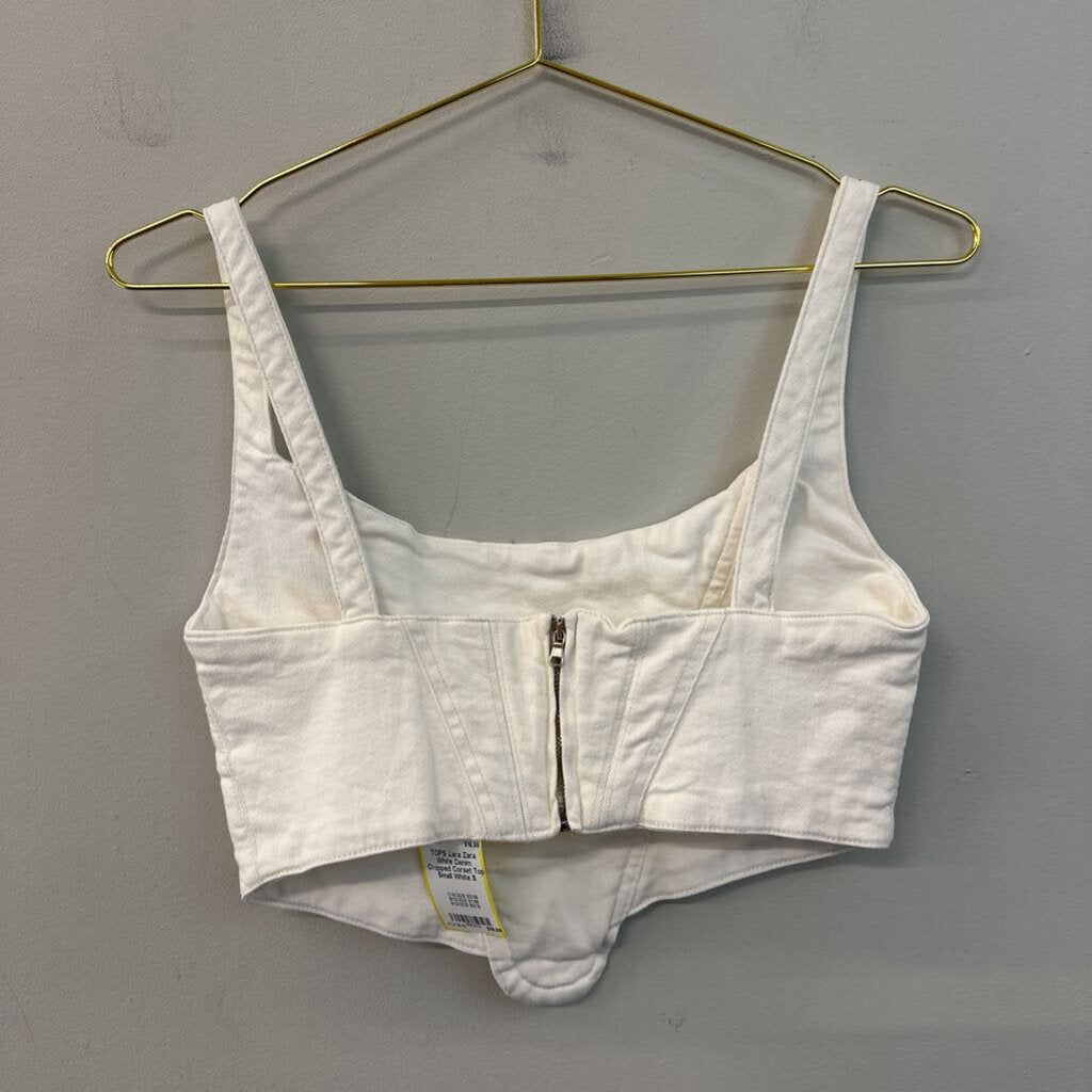 Zara White Denim Cropped Corset Top Small