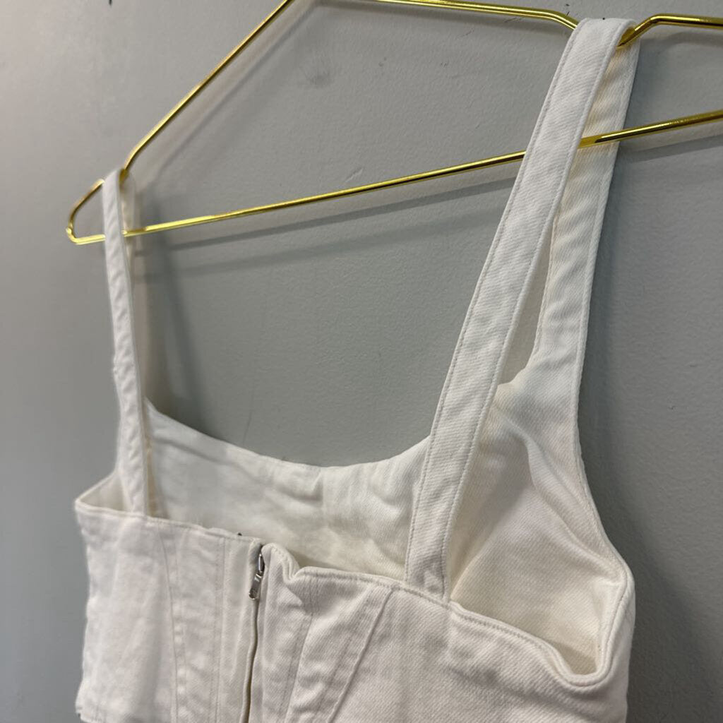 Zara White Denim Cropped Corset Top Small