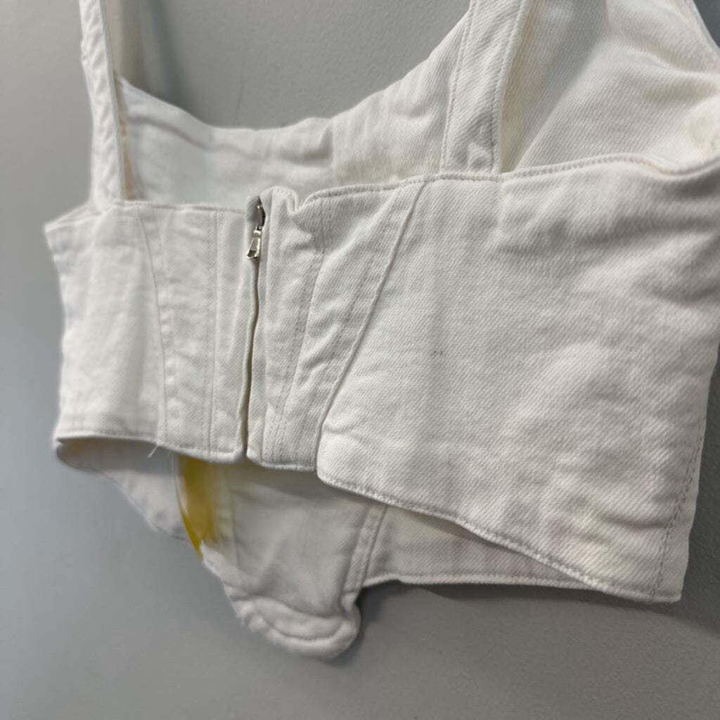 Zara White Denim Cropped Corset Top Small