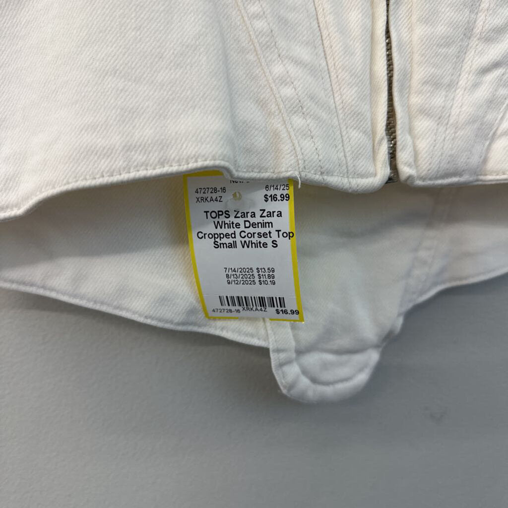 Zara White Denim Cropped Corset Top Small