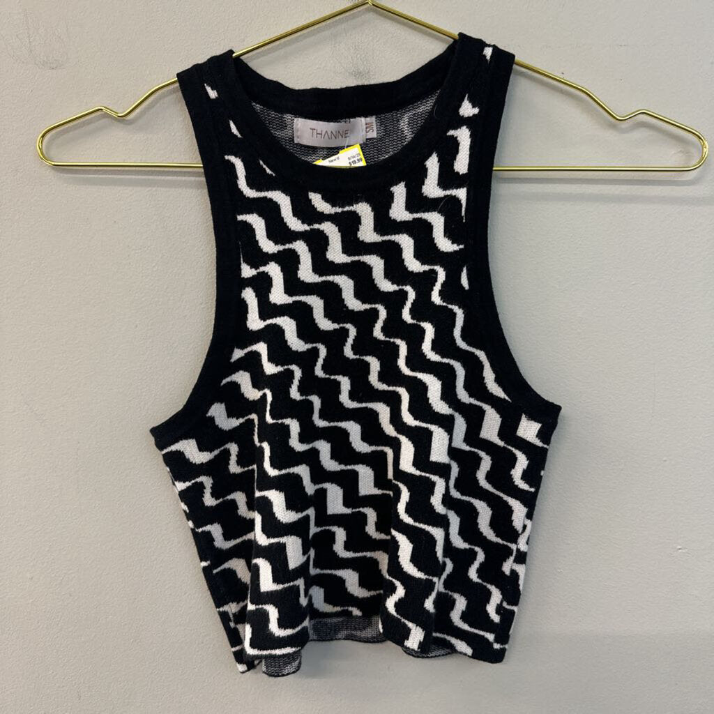 Thanne Black/ White Print Cropped Tank Top Small