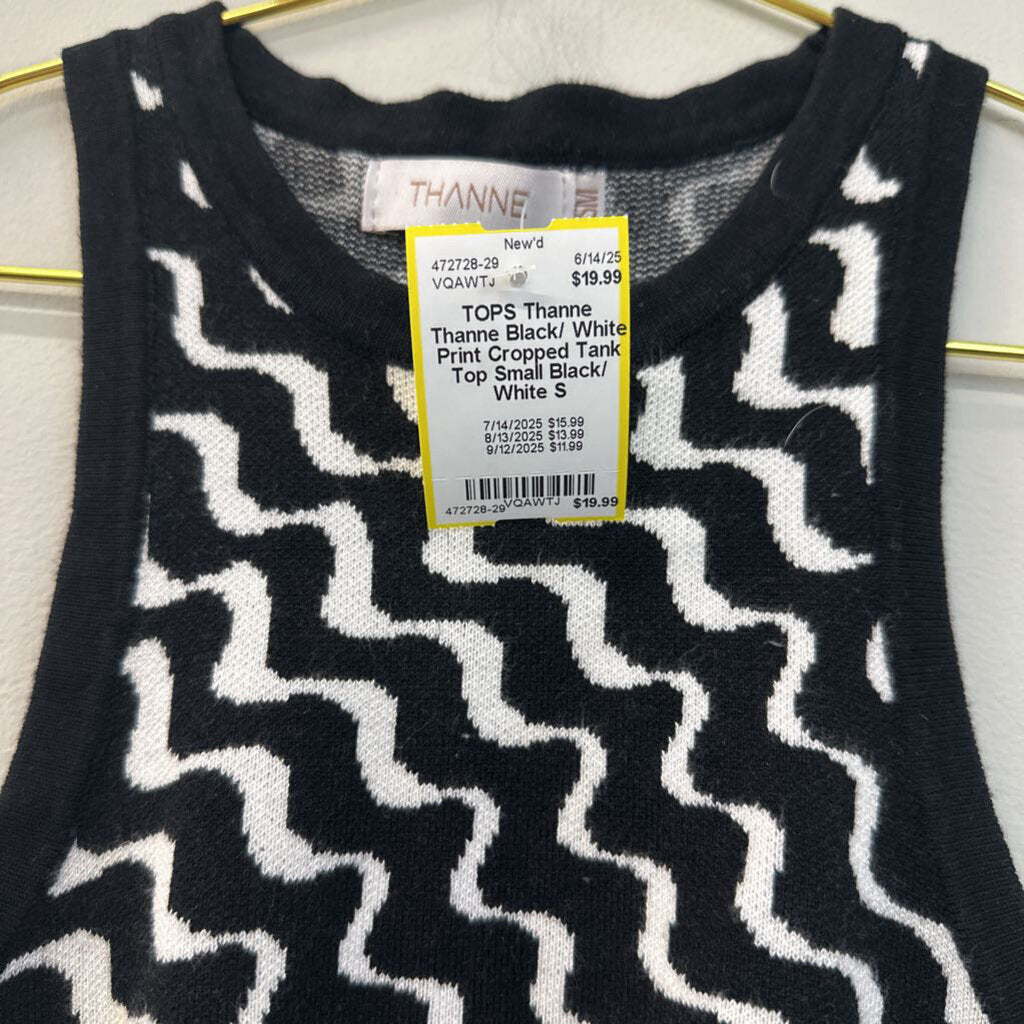 Thanne Black/ White Print Cropped Tank Top Small