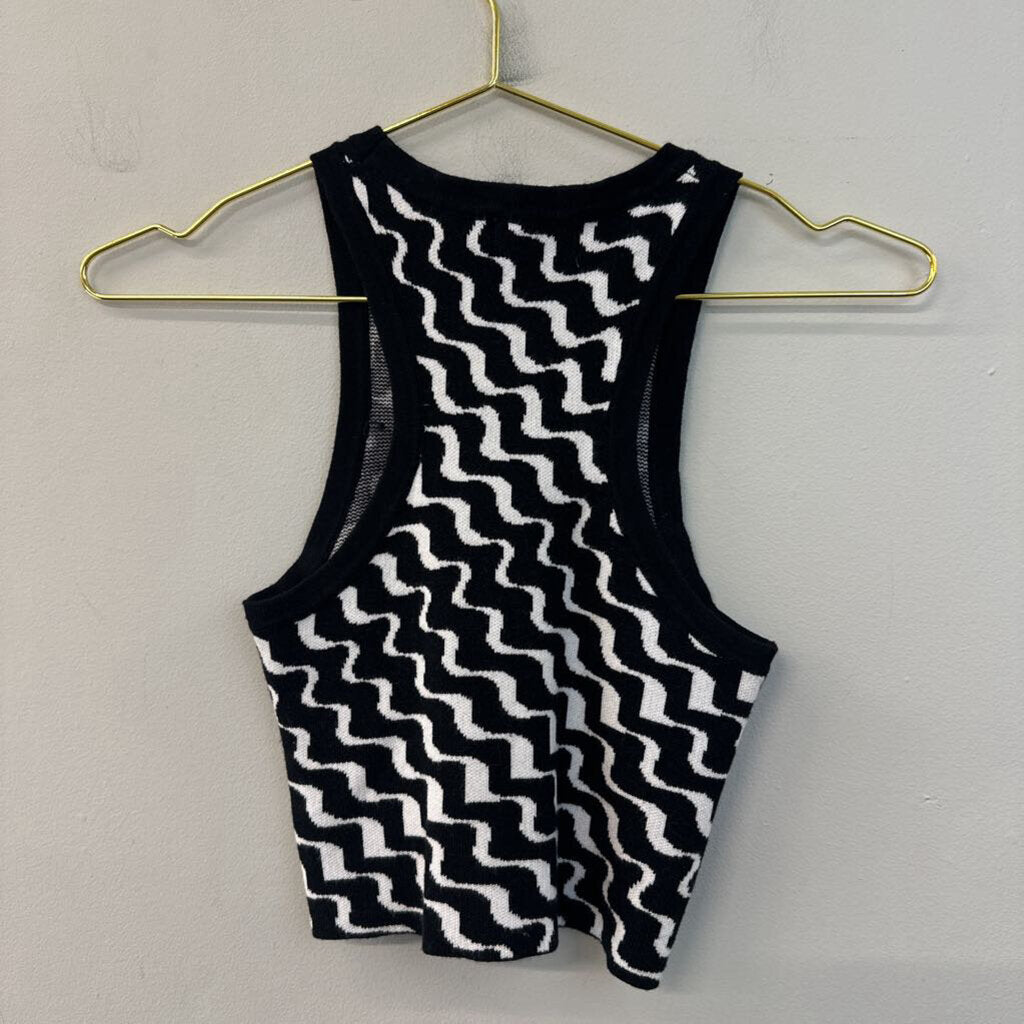 Thanne Black/ White Print Cropped Tank Top Small