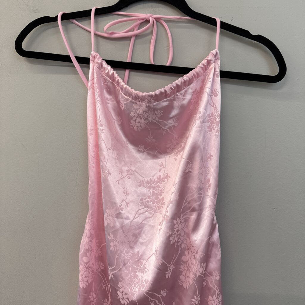 Lucy In The Sky Pink Print Silky Slip Dress Small