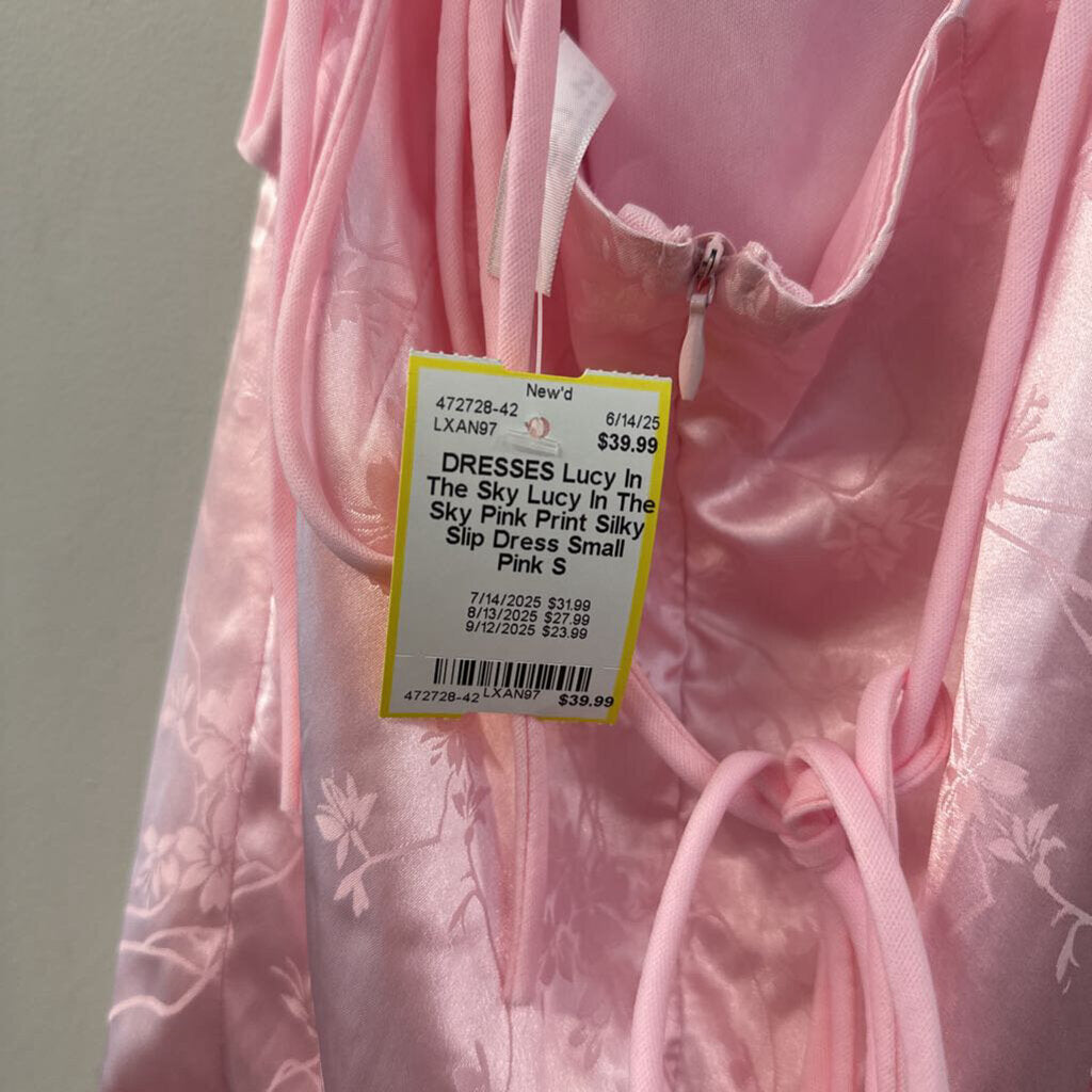 Lucy In The Sky Pink Print Silky Slip Dress Small