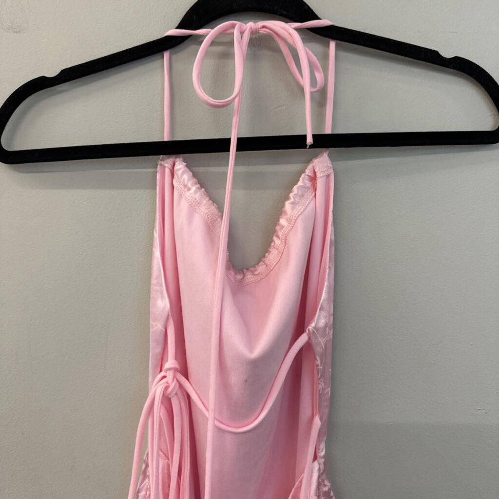 Lucy In The Sky Pink Print Silky Slip Dress Small