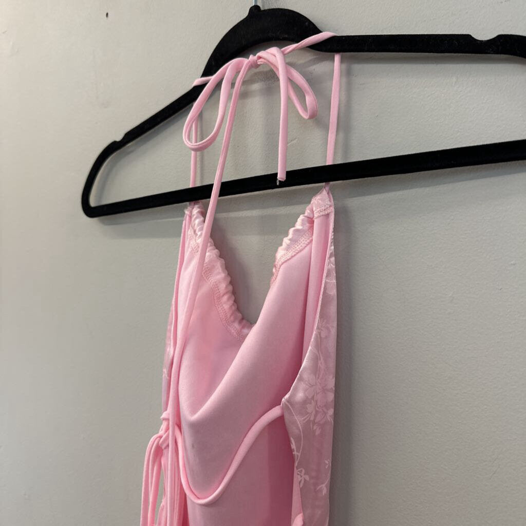 Lucy In The Sky Pink Print Silky Slip Dress Small