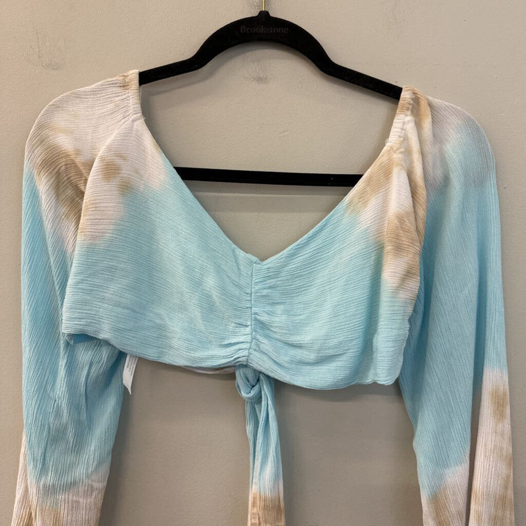 Pampita Blue/ Beige Tie Dye Cropped Long Sleeve Top Small