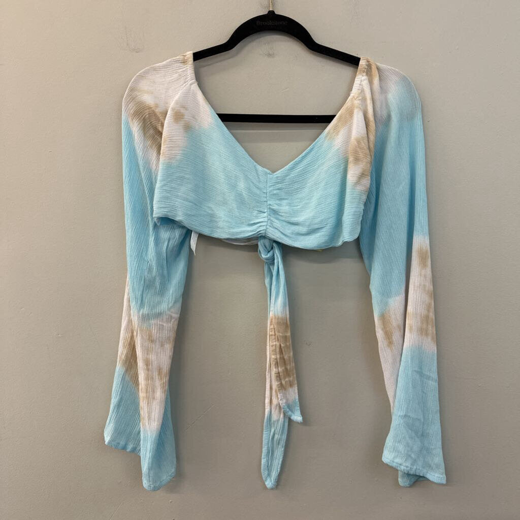 Pampita Blue/ Beige Tie Dye Cropped Long Sleeve Top Small