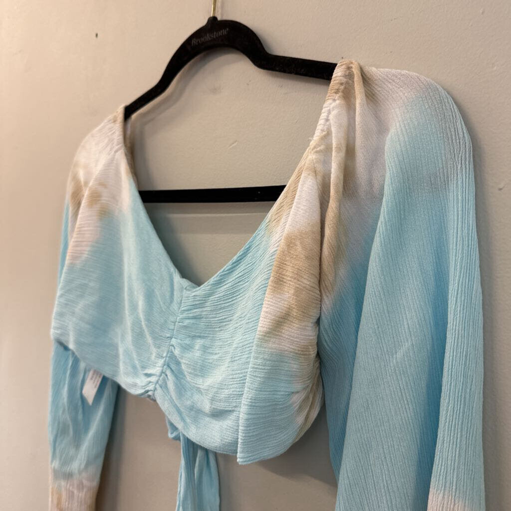 Pampita Blue/ Beige Tie Dye Cropped Long Sleeve Top Small