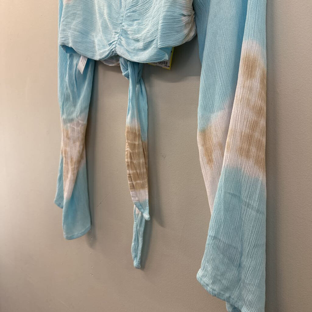 Pampita Blue/ Beige Tie Dye Cropped Long Sleeve Top Small