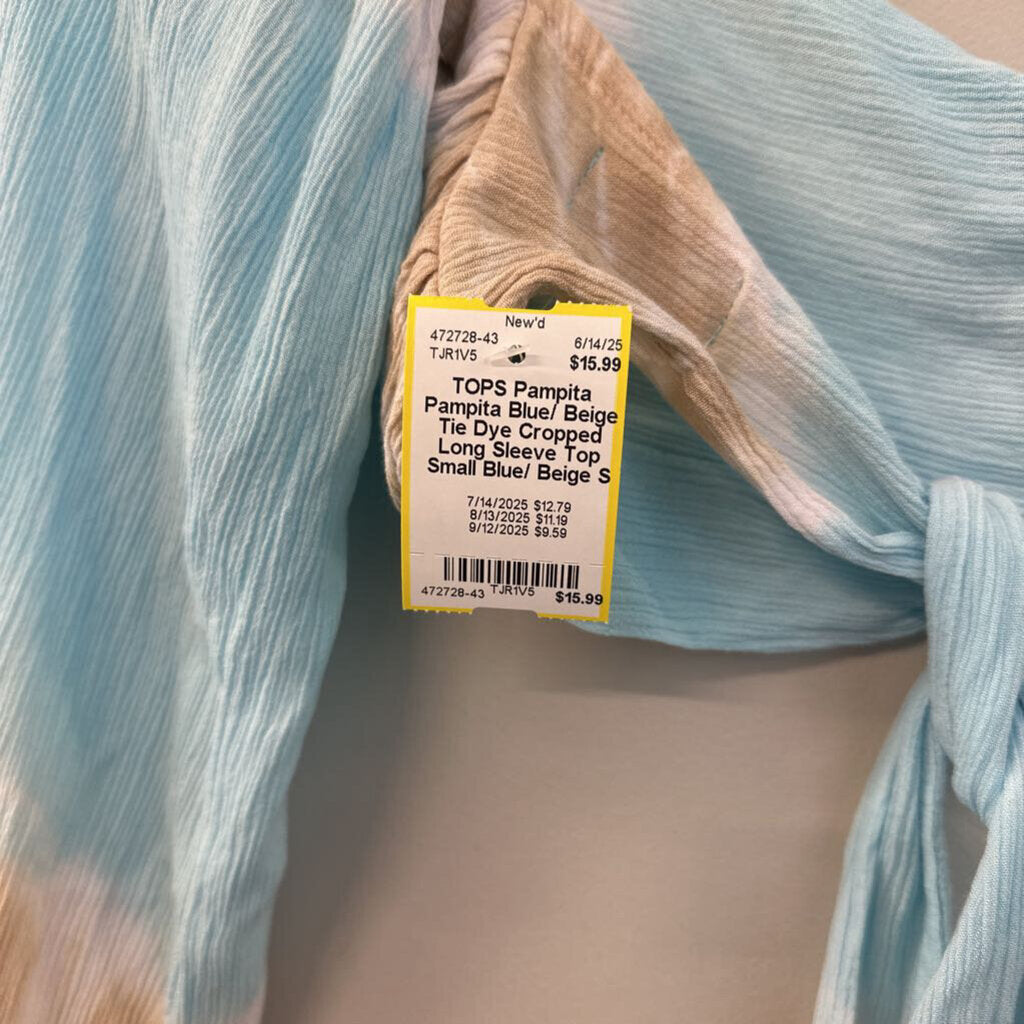 Pampita Blue/ Beige Tie Dye Cropped Long Sleeve Top Small