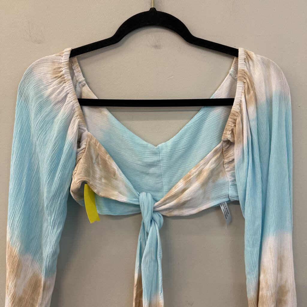 Pampita Blue/ Beige Tie Dye Cropped Long Sleeve Top Small