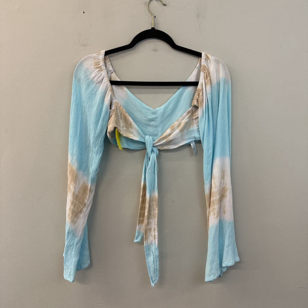 Pampita Blue/ Beige Tie Dye Cropped Long Sleeve Top Small