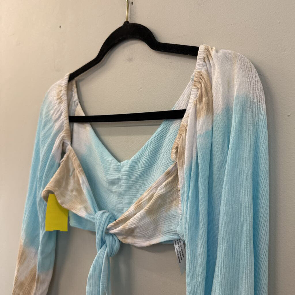 Pampita Blue/ Beige Tie Dye Cropped Long Sleeve Top Small