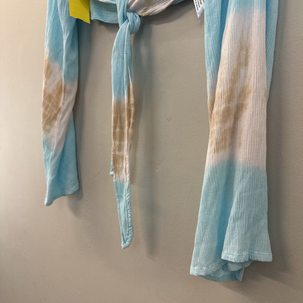 Pampita Blue/ Beige Tie Dye Cropped Long Sleeve Top Small