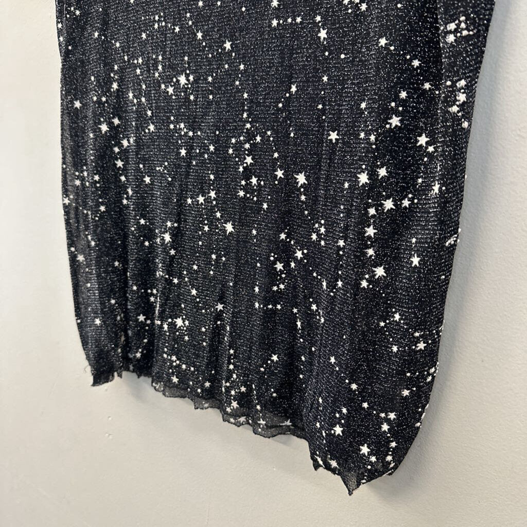 Black/ White Sheer Star Print Short Sleeve Top Small